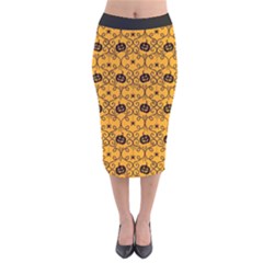 Pattern Pumpkin Spider Vintage Halloween Gothic Orange And Black Velvet Midi Pencil Skirt by genx