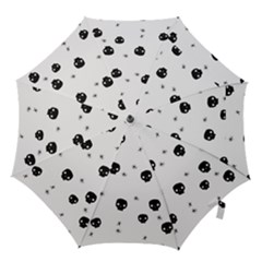 Pattern Skull Stars Handrawn Naive Halloween Gothic Black And White Hook Handle Umbrellas (large)