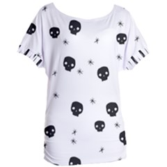 Pattern Skull Stars Handrawn Naive Halloween Gothic Black And White Women s Oversized Tee by genx