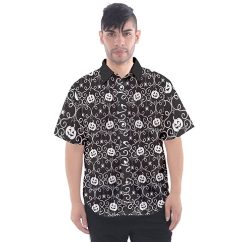 Pattern Pumpkin Spider Vintage Gothic Halloween Black And White Men s Short Sleeve Shirt by genx