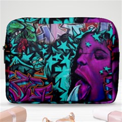 Graffiti Woman And Monsters Turquoise Cyan And Purple Bright Urban Art With Stars Make Up Pouch (large)