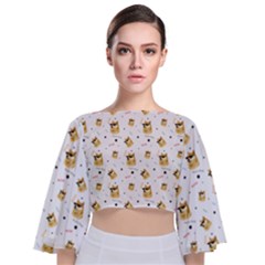 Doge Much Thug Wow Pattern Funny Kekistan Meme Dog White Tie Back Butterfly Sleeve Chiffon Top by snek