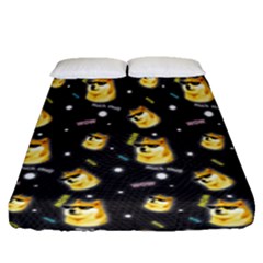 Doge Much Thug Wow Pattern Funny Kekistan Meme Dog Black Background Fitted Sheet (queen Size) by snek