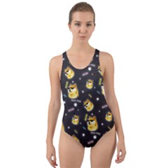 Doge Much Thug Wow Pattern Funny Kekistan Meme Dog Black Background Cut-out Back One Piece Swimsuit by snek