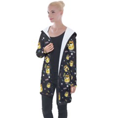 Doge Much Thug Wow Pattern Funny Kekistan Meme Dog Black Background Longline Hooded Cardigan by snek