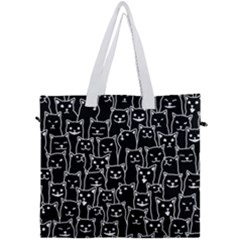 Funny Cat Pattern Organic Style Minimalist On Black Background Canvas Travel Bag by genx