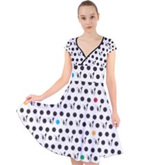 Boston Terrier Dog Pattern With Rainbow And Black Polka Dots Cap Sleeve Front Wrap Midi Dress by genx