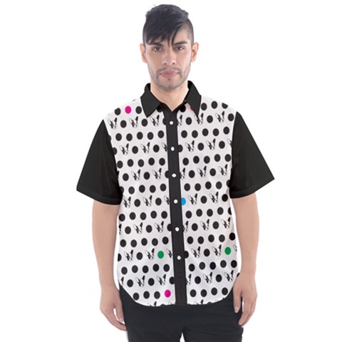 Boston Terrier Dog Pattern With Rainbow And Black Polka Dots Men s Short Sleeve Shirt by genx