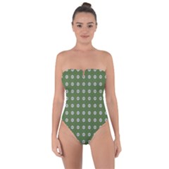 Logo Kekistan Pattern Elegant With Lines On Green Background Tie Back One Piece Swimsuit by snek