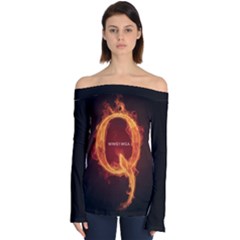 Qanon Letter Q Fire Effect Wwgowga Wwg1wga Off Shoulder Long Sleeve Top by snek