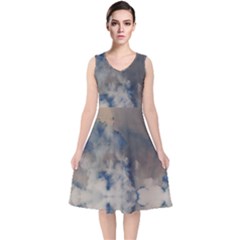 Deep Time Clouds V-neck Midi Sleeveless Dress  by LoolyElzayat