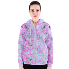 Hot Pink And White Peppermint Twist Flower Petals Women s Zipper Hoodie by myrubiogarden