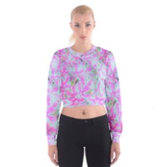 Hot Pink And White Peppermint Twist Flower Petals Cropped Sweatshirt by myrubiogarden