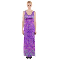 Hot Pink And Purple Abstract Branch Pattern Maxi Thigh Split Dress by myrubiogarden