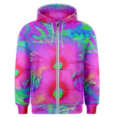 Psychedelic Pink And Red Hibiscus Flower Men s Zipper Hoodie by myrubiogarden