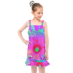 Psychedelic Pink And Red Hibiscus Flower Kids  Overall Dress by myrubiogarden