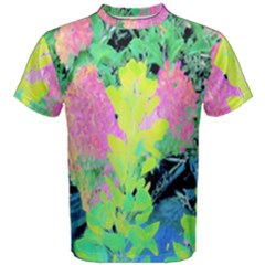 Fluorescent Yellow Smoke Tree With Pink Hydrangea Men s Cotton Tee by myrubiogarden