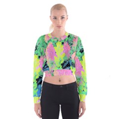 Fluorescent Yellow Smoke Tree With Pink Hydrangea Cropped Sweatshirt by myrubiogarden