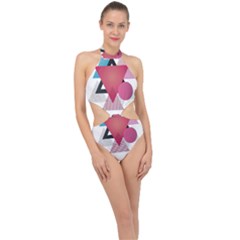 Geometric Line Patterns Halter Side Cut Swimsuit by Mariart