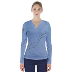 Airplane Airplanes Blue Sky V-neck Long Sleeve Top by Mariart