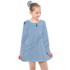 Airplane Airplanes Blue Sky Kids  Long Sleeve Dress by Mariart