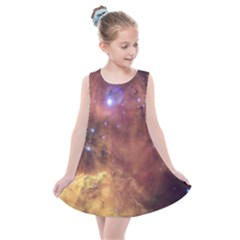 Cosmic Astronomy Sky With Stars Orange Brown And Yellow Kids  Summer Dress