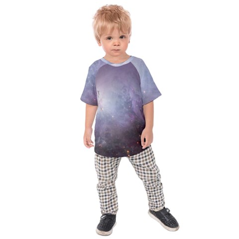 Orion Nebula Pastel Violet Purple Turquoise Blue Star Formation Kids Raglan Tee by genx