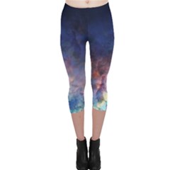 Lagoon Nebula Interstellar Cloud Pastel Pink, Turquoise And Yellow Stars Capri Leggings  by genx