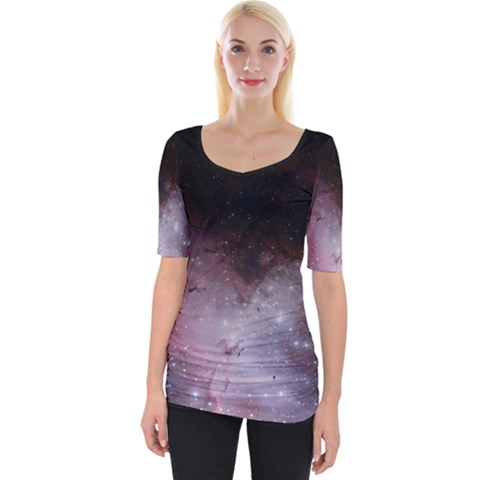 Eagle Nebula Wine Pink And Purple Pastel Stars Astronomy Wide Neckline Tee by genx