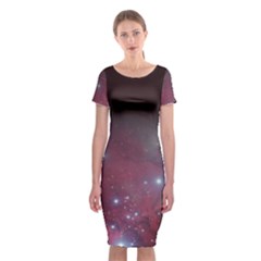 Christmas Tree Cluster Red Stars Nebula Constellation Astronomy Classic Short Sleeve Midi Dress by genx