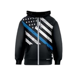 Usa Flag The Thin Blue Line I Back The Blue Usa Flag Grunge On Black Background Kids  Zipper Hoodie by snek