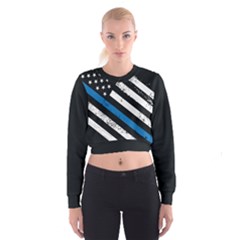 Usa Flag The Thin Blue Line I Back The Blue Usa Flag Grunge On Black Background Cropped Sweatshirt by snek