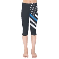 Usa Flag The Thin Blue Line I Back The Blue Usa Flag Grunge On Black Background Kids  Capri Leggings  by snek