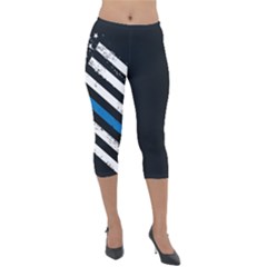 Usa Flag The Thin Blue Line I Back The Blue Usa Flag Grunge On Black Background Lightweight Velour Capri Leggings  by snek