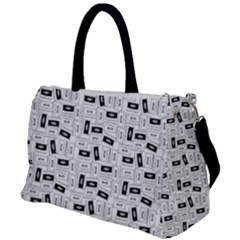 Tape Cassette 80s Retro Genx Pattern Black And White Duffel Travel Bag by genx