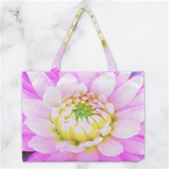 Pretty Pink, White And Yellow Cactus Dahlia Macro Medium Tote Bag by myrubiogarden