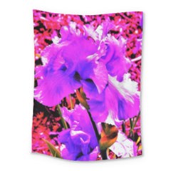 Abstract Ultra Violet Purple Iris On Red And Pink Medium Tapestry by myrubiogarden