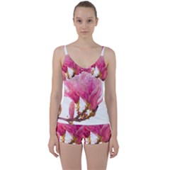 Wild Magnolia Flower, Watercolor Art Tie Front Two Piece Tankini by picsaspassion