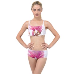 Wild Magnolia Flower, Watercolor Art Layered Top Bikini Set by picsaspassion