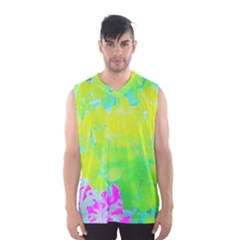 Fluorescent Yellow And Pink Abstract Garden Foliage Men s Basketball Tank Top by myrubiogarden