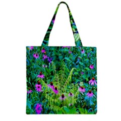 Purple Coneflower Garden With Tiger Eye Tree Zipper Grocery Tote Bag by myrubiogarden