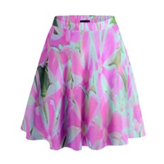 Hot Pink And White Peppermint Twist Garden Phlox High Waist Skirt by myrubiogarden