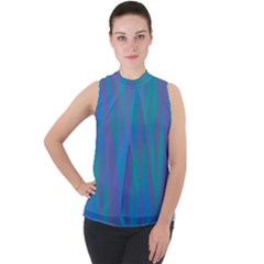 Blue Green Purple Animal Stripes Mock Neck Chiffon Sleeveless Top