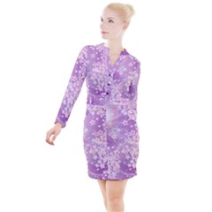 Japanese Sakura Background Button Long Sleeve Dress by Wegoenart