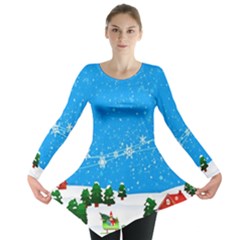 Elf On A Shelf In Sled Snowflakes Long Sleeve Tunic  by Wegoenart