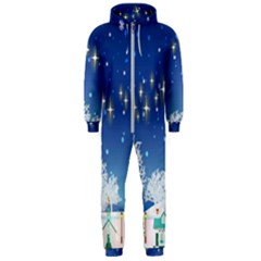 Snowflakes Snowy Landscape Reindeer Hooded Jumpsuit (men)  by Wegoenart