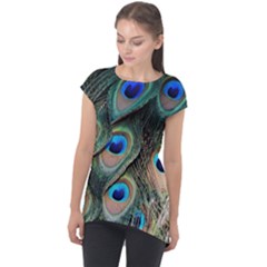 Peacock Feathers Bird Colorful Cap Sleeve High Low Top