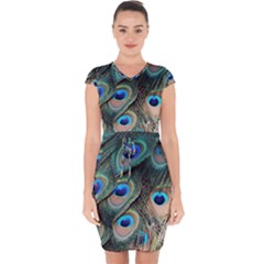 Peacock Feathers Bird Colorful Capsleeve Drawstring Dress 