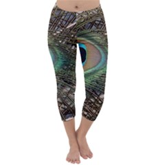 Peacock Tail Feathers Capri Winter Leggings  by Wegoenart