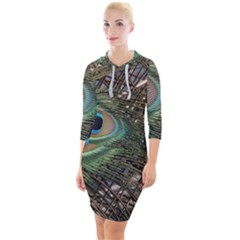 Peacock Tail Feathers Quarter Sleeve Hood Bodycon Dress